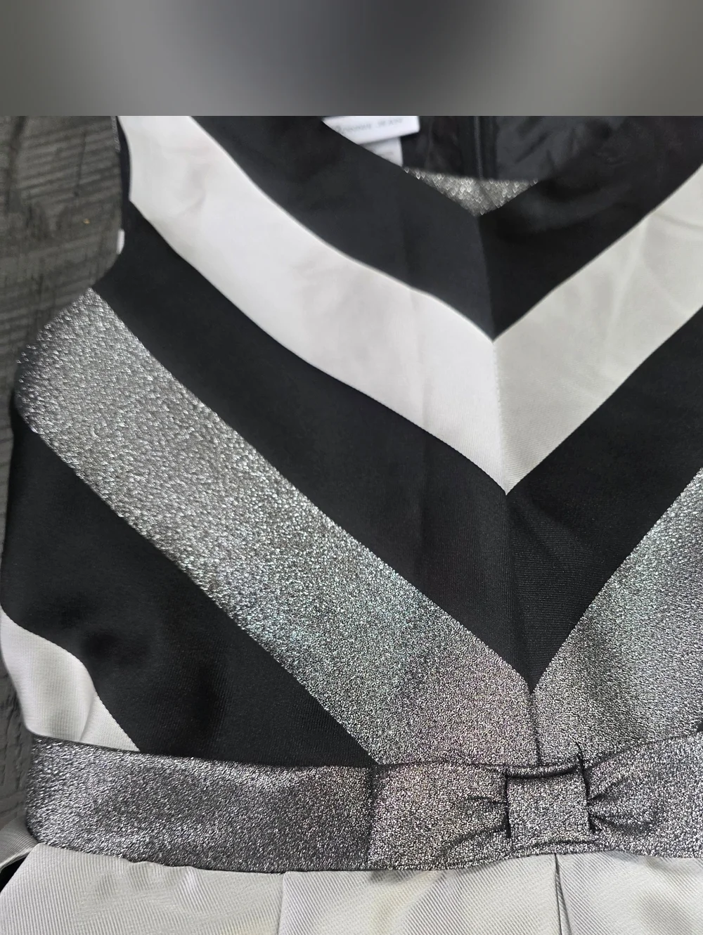 BONNIE JEAN, KIDS (SIZE: 14)BLACK SILVER METALLIC STRIPED FANCY PARTY DRESS $68